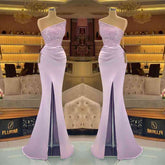 Sequins Formal Dresses Light Purple Mermaid Prom Dress Long Slit Strapless MyChicDress